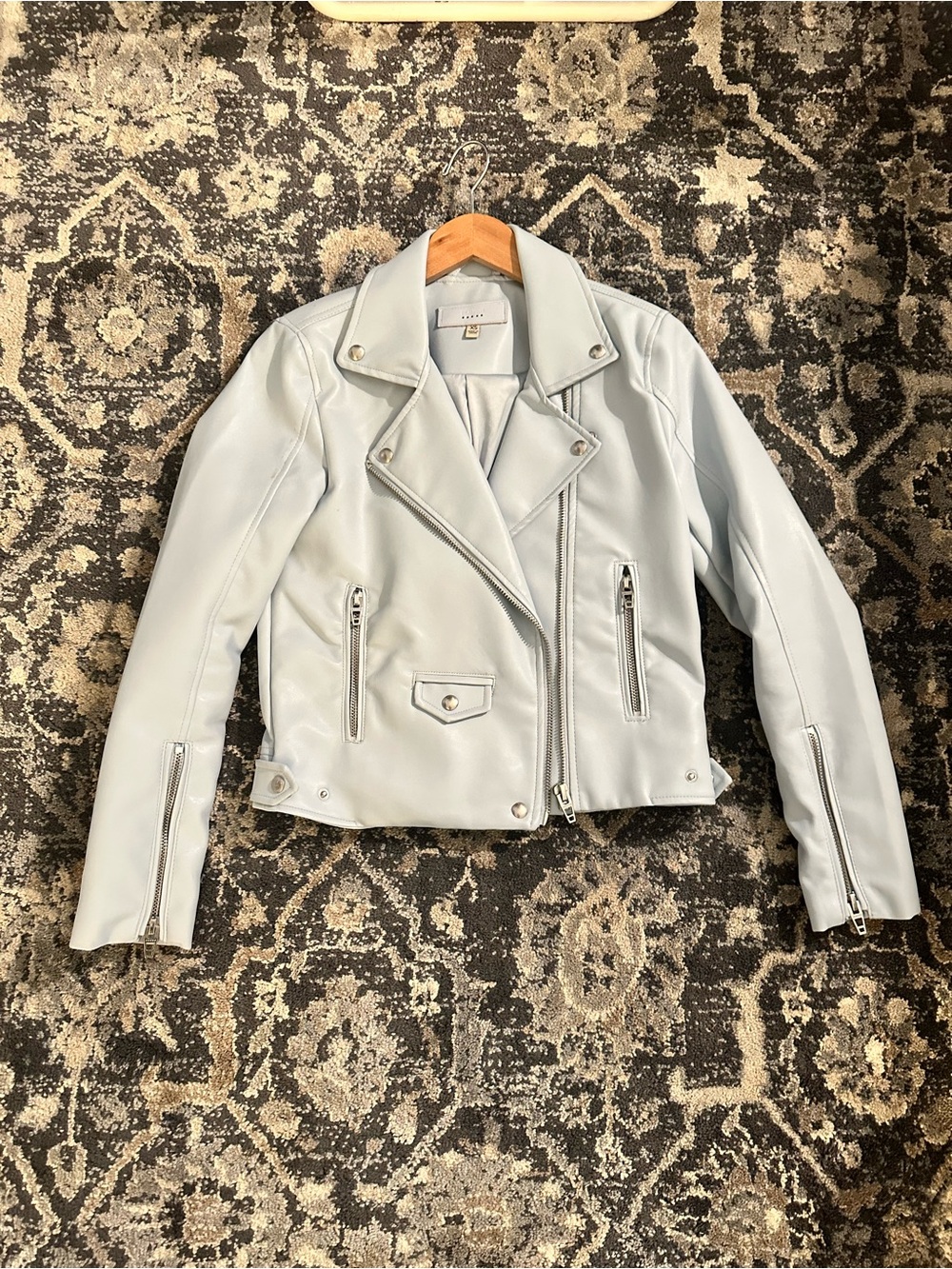 Blank NYC Pale Blue Faux Leather Moto Jacket